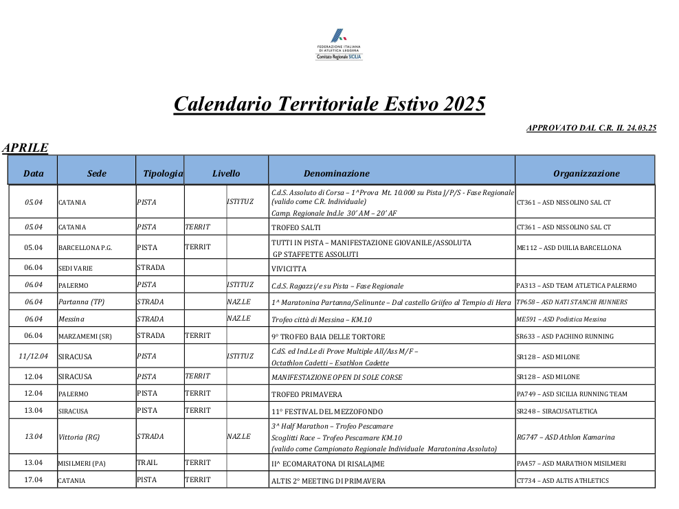 Calendario Estivo 2025